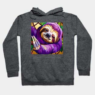 Purple Sloth in Stained Glass Hoodie